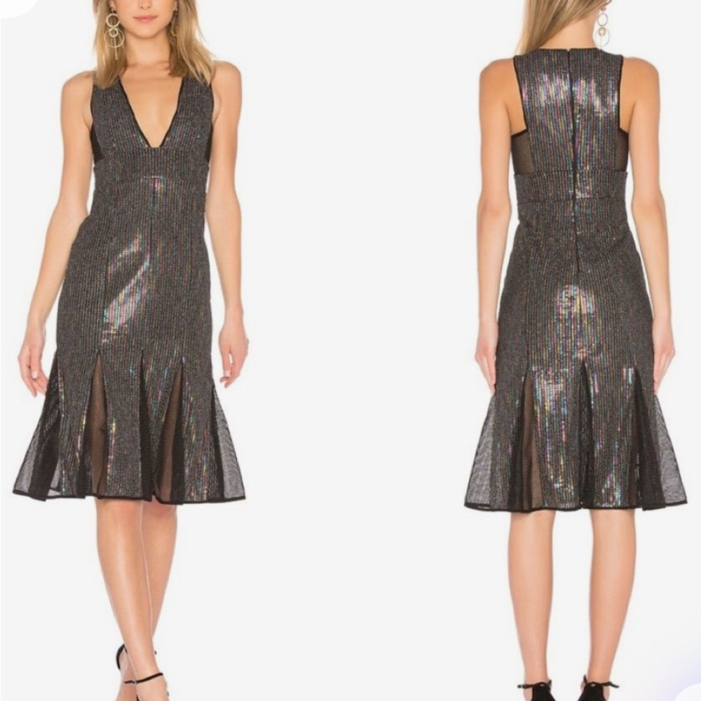 X by NBD Cheryl Temples Dress Rainbow Bright Sequin Midi (Size Small)